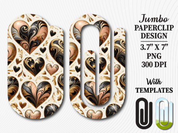 Black Gold Marble Heart Jumbo Paperclip