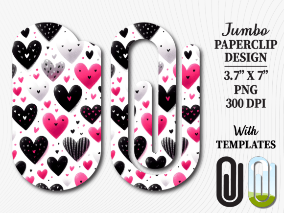 Black Pink Hearts Jumbo Paperclip Design