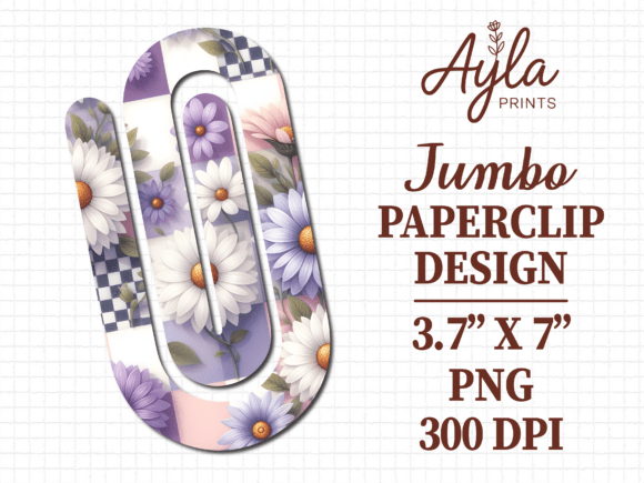 Purple Daisy Gingham Jumbo Paperclip PNG Design Asset