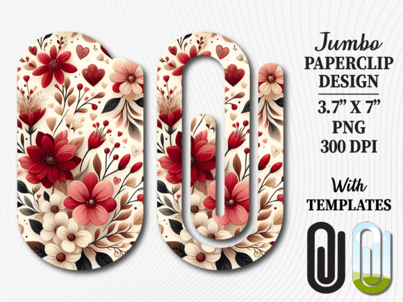 Red Cream Floral Jumbo Paperclip Design