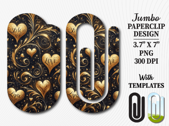 Transform Your Creative Projects with the Gold Black Luxury Heart Jumbo Paperclip Sublimation Design